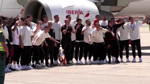 Spain's soccer stars land in Madrid after Euros win