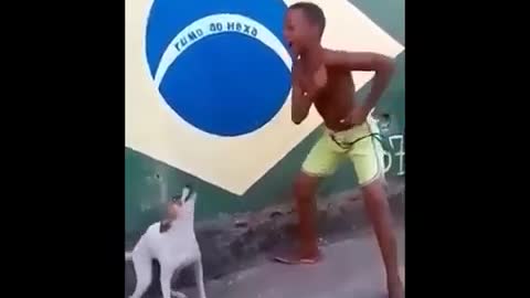 Dog and Boy are dancing together