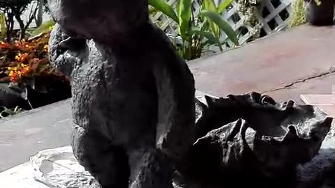 Cat Scuffles with Sculpture