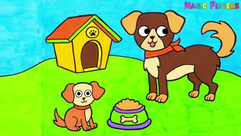 Dog Family Drawing, Painting, Coloring for Kids & Toddlers | How to Draw Animals