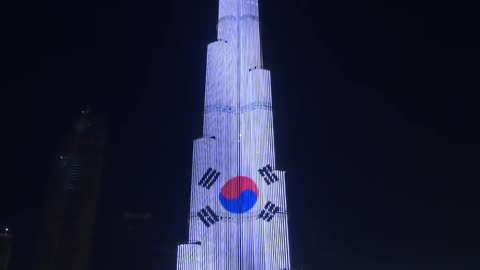 Laser light show on Burj Khalifa of Korean National Flag