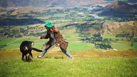 The woman playing with dog, fun with dog, smart girl, smart dogs