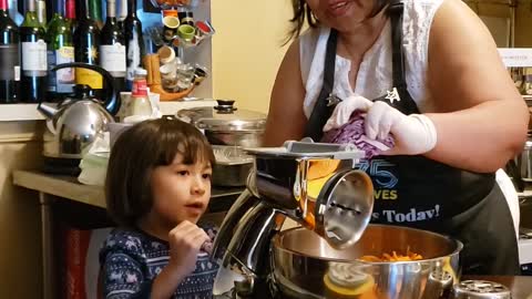 4 year old operating a Salad Master