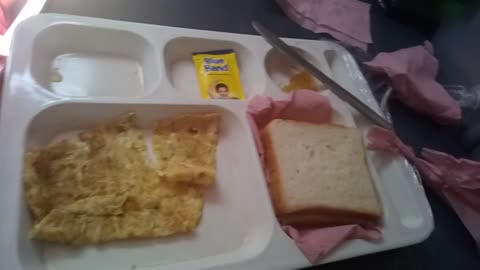 Having breakfast in train