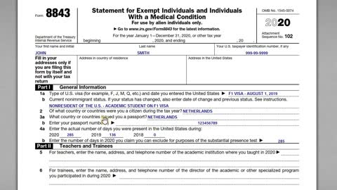 IRS Form 8843 - Statement for Exempt Individuals