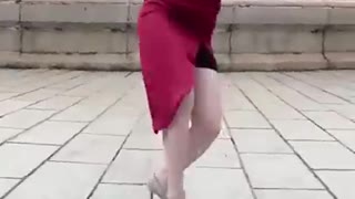 Chinese Woman in Red Dress Dodging