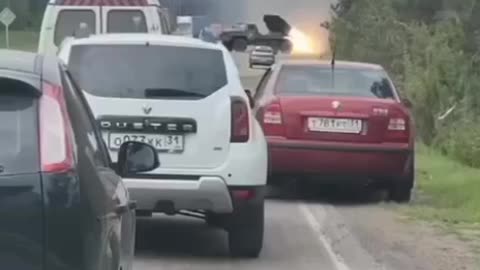 Russians Firing into Kharkiv from a Road in Belgorod