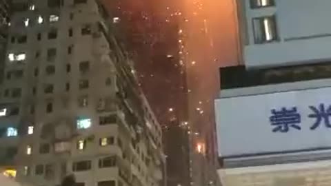 Skyscraper under construction on fire in Hong Kong