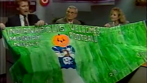 October 1988 - Indy Sportscaster Ed Sorensen Displays Colts Banner