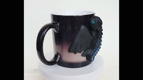 Toothless "Blue Flare" on a black sequined chameleon mug. Magic Cup "How to Train Your Dragon"