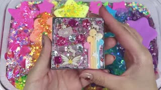 "Neon" Rainbow Slime Mixing Makeup, Eyeshadow Random into slime #Satisfying #slimevideos #ASMR