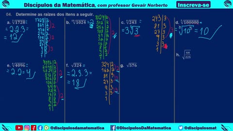 Em casa 04) Determine as raízes dos itens a seguir - Discípulos da matemática