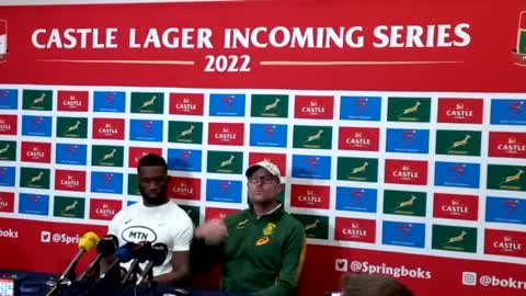 Springbok coach Jacques Nienaber and coach Siya Kolisi