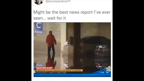 News Broadcast Captures Guy’s Reaction To Flooded Car