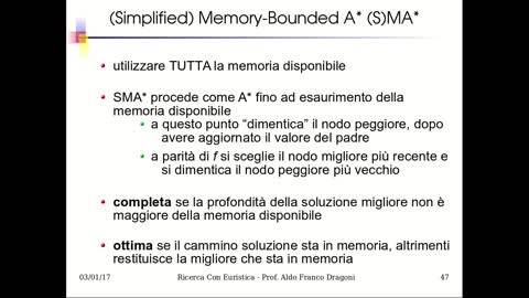 IA19.5 Ricerca con Funzione Euristica: IDA*, RBFS, SMA*