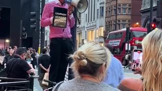 Man protests against stupid people in London.