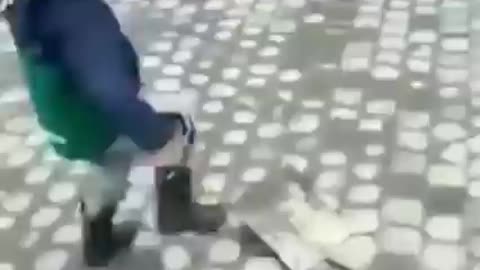 Kid playing with a shovel and got served at the end