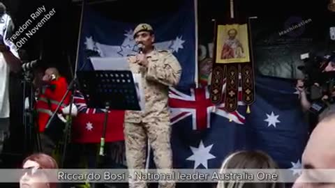 Riccardo Bosi speaking at the Freedom Rally Sydney 20th Nov