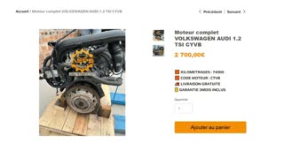 AEPSPIECES.COM - Moteur complet VOLKSWAGEN AUDI 1.2 TSI CYVB