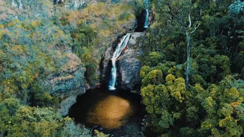 beautiful waterfall scenery. relaxing view