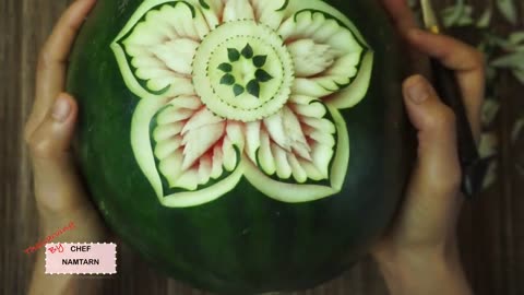 Beatiful Flower Watermelon design carving