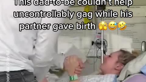 This dad-to-be couldn't help uncontrollably gag while his partner gave birth