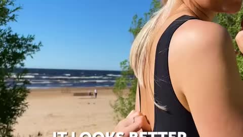 5 min swimsuit upgrade on the beach.from boring to fabulous in a few cuts