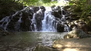 Relaxing music with waterfall over rocks