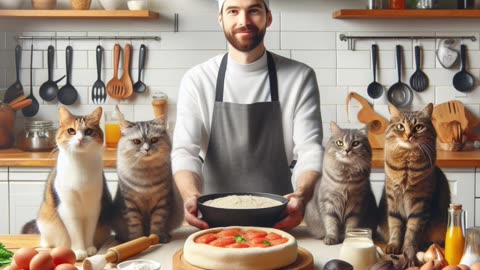 Cats cooking in the kitchen