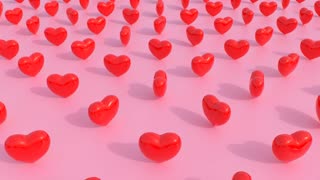 064. Shiny Red Reflective 3D Hearts Spin Rotate Above Simple Pink Floor