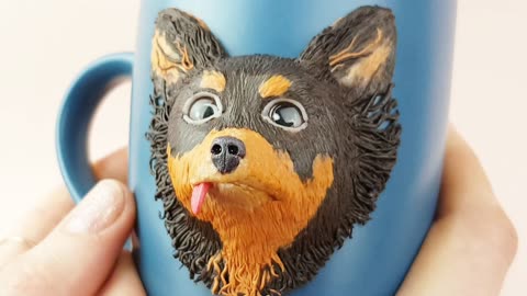 Cup with a dog likeness Chihuahua. Gift mug with a custom pet polymer clay by AnneAlArt.