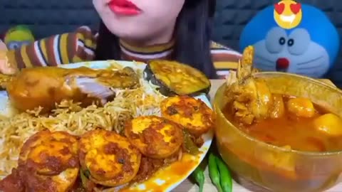 ASMR eating chicken curry, egg curry, mutton