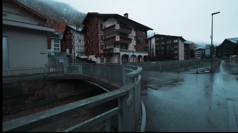 Walking in the Rain, Zermatt Switzerland and Mattervispa, Rain and City Sounds