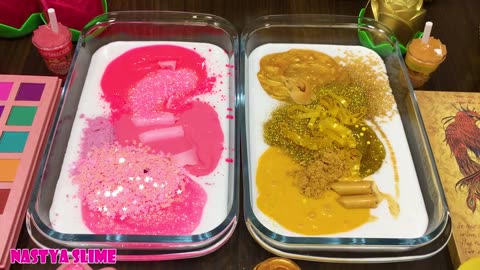 PINK vs GOLD ! Mixing Random Things into Glossy Slime