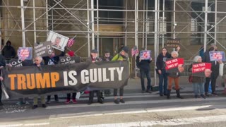 Anti-Trump demonstrators gather outside Manhattan courthouse to rally in favor of indictment