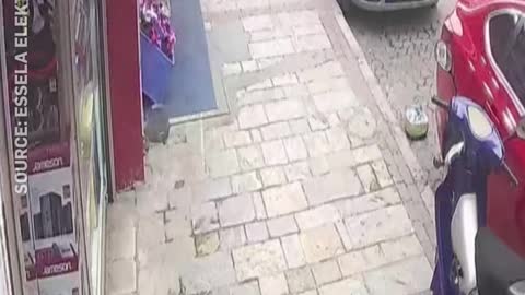 WATCH This man narrowly avoided being hit by falling concrete by seconds