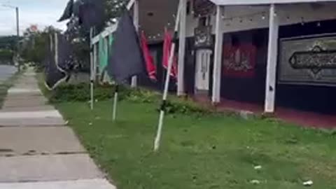 Hamas and Islamic Jihad flags can be seen in Dearborn, Michigan, United States.