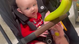 Adorable Baby's First Encounter with Bananas in a Superstore