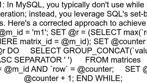 How to Select rows in a While Loop in MySQL