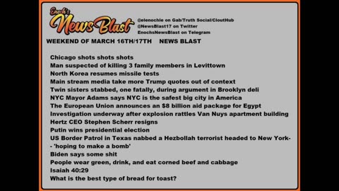 Weekend of March 16/17, 2024 News Blast