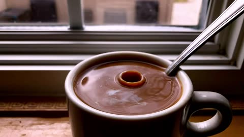 Coffee Creamer Drops Into Coffee Slow-Motion