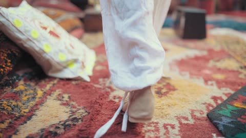 The Girl Enjoy the Soft Feel of Walking on a Luxurious Carpet