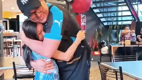 Dad Disguised As Waiter Surprises Daughter After 4 Years Apart