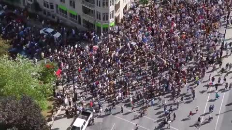 Large protest against the domestic vaccine passport in Montreal, Quebec, Canada.