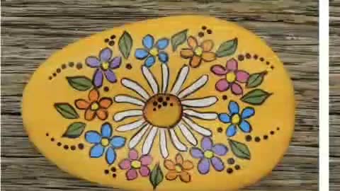 Beautiful unique bright colors floral rock stone pebble painting