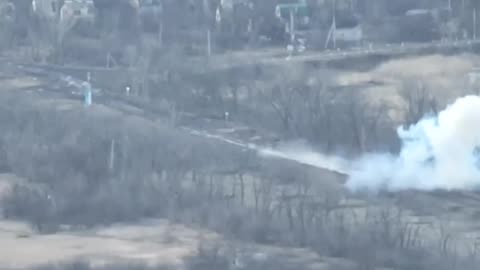 Ukrainian vehicle hit by an artillery shell while moving