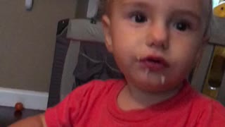 Baby caught eating like a pig