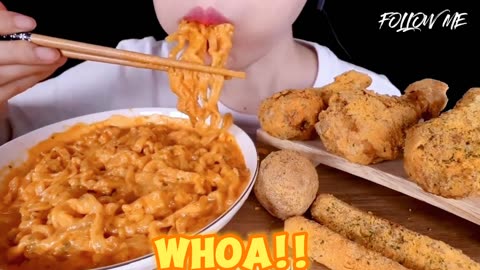 ASMR - CHEESE CARBO,FIRE NOODLE,CHIKEN || EATING SOUNDS