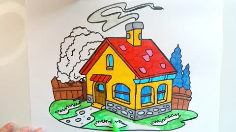 Coloring and drawing a sunny house for kids ◈ How to draw a coloring house ◈ ◈ 🏠🌈
