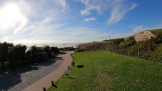 Drone footage. Panning away from.a fort museum. UK